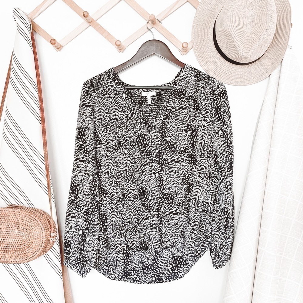 Joie Long Sleeve Pattern Silk Blouse